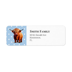 Cow higland Blue Return Address Label