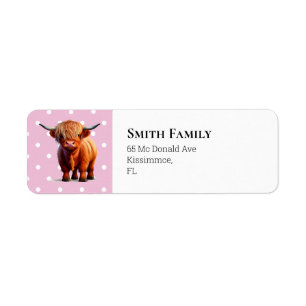 Cow higland Pink Return Address Label