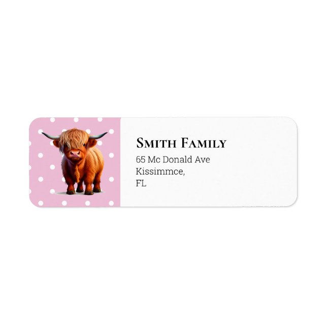 Cow higland Pink Return Address Label (Front)