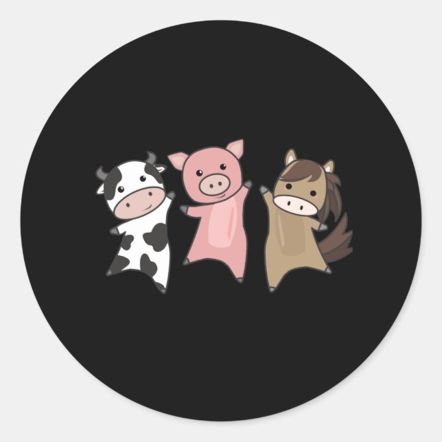 Cow Horse Pig Farm Cute Animals For Kids Classic Round Sticker (Front)