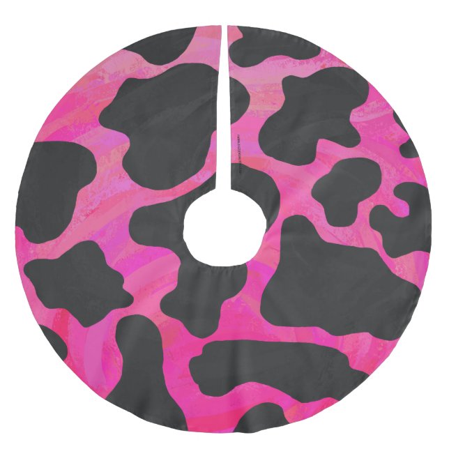 Cow Hot Pink and Black Print Brushed Polyester Tree Skirt (Front)
