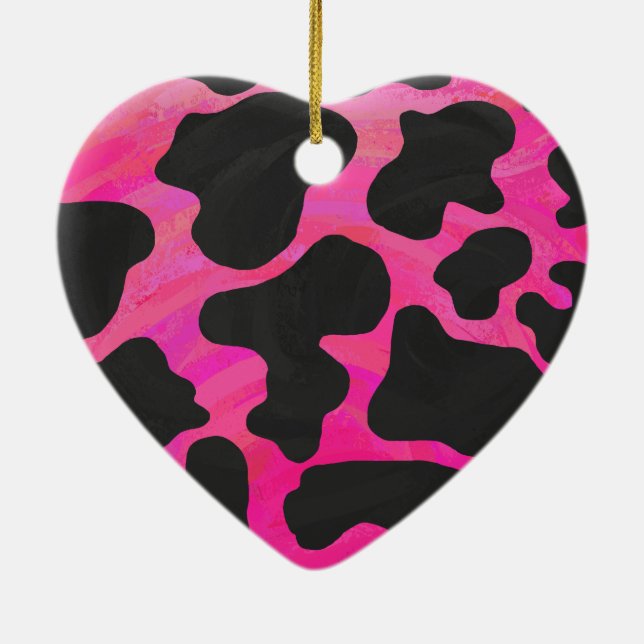 Cow Hot Pink and Black Print Ceramic Ornament (Back)
