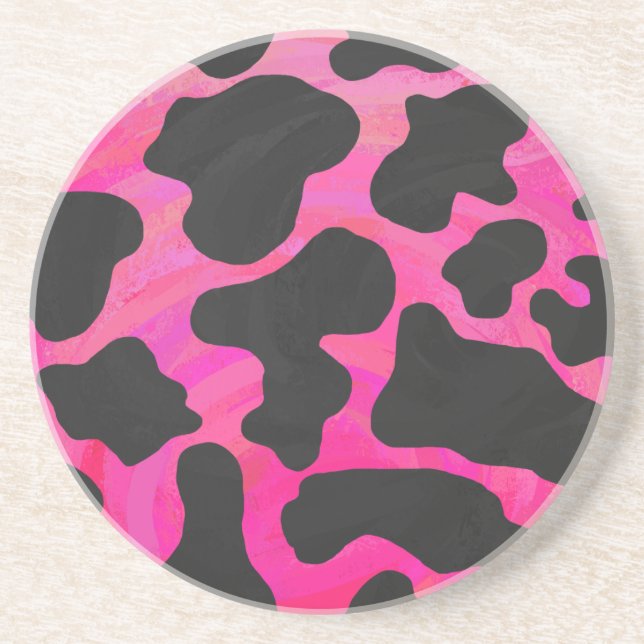 Cow Hot Pink and Black Print Coaster (Front)