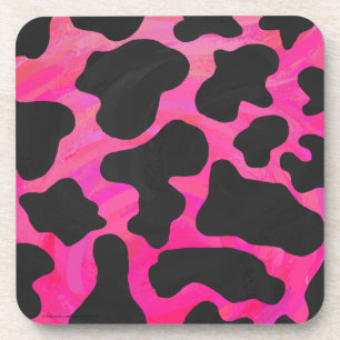 Cow Hot Pink and Black Print Coaster