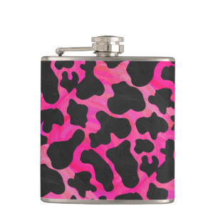 Cow Hot Pink and Black Print Hip Flask