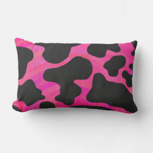 Cow Hot Pink and Black Print Lumbar Cushion