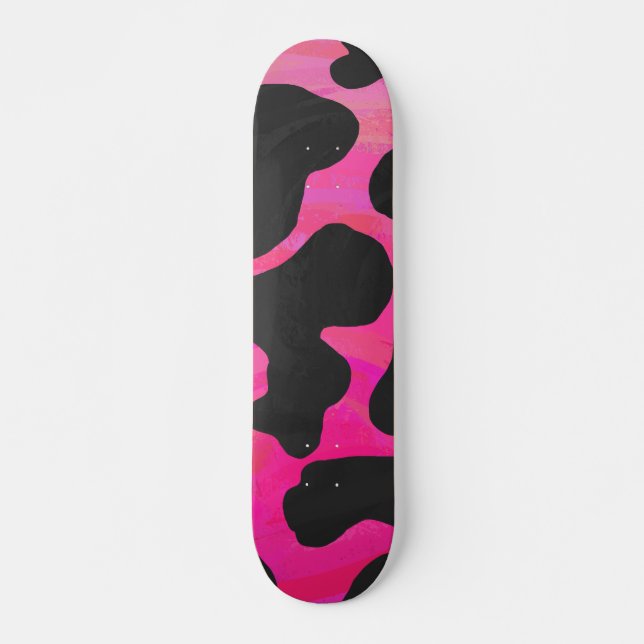 Cow Hot Pink and Black Print Skateboard (Front)