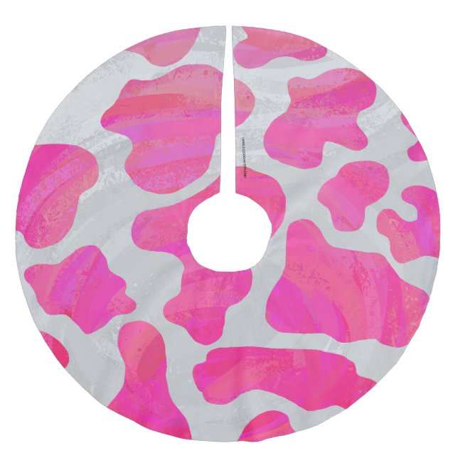 Cow Hot Pink and White Print Brushed Polyester Tree Skirt (Front)