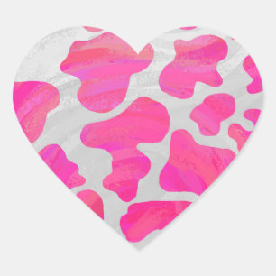 Cow Hot Pink and White Print Heart Sticker