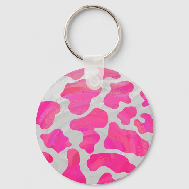 Cow Hot Pink and White Print Key Ring (Front)