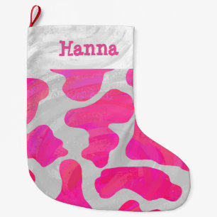 Cow Hot Pink and White Print Large Christmas Stocking