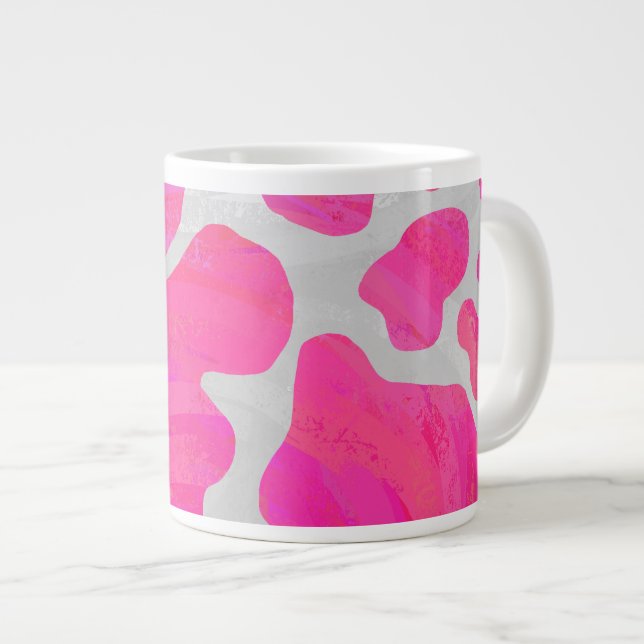 Cow Hot Pink and White Print Large Coffee Mug (Front Right)
