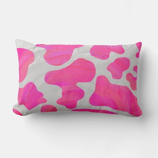 Cow Hot Pink and White Print Lumbar Cushion (Front)