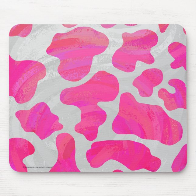 Cow Hot Pink and White Print Mouse Pad (Front)