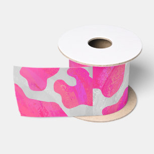Cow Hot Pink and White Print Satin Ribbon