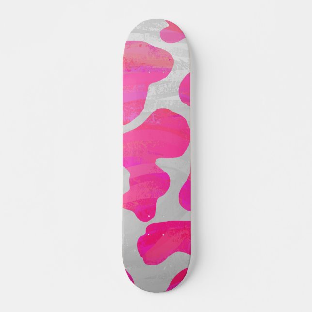 Cow Hot Pink and White Print Skateboard (Front)
