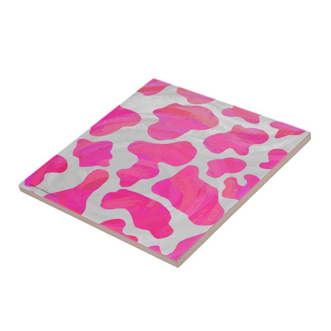 Cow Hot Pink and White Print Tile (Side)