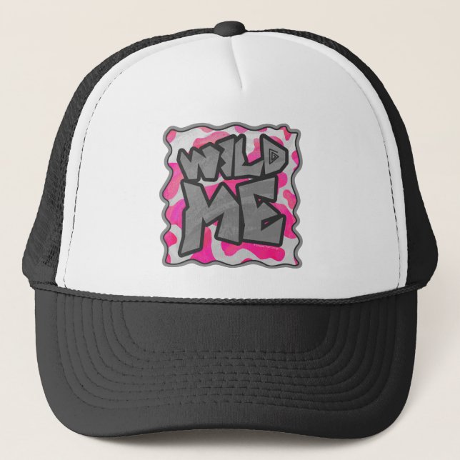 Cow Hot Pink and White Print Trucker Hat (Front)