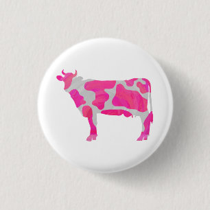 Cow Hot Pink and White Silhouette 3 Cm Round Badge