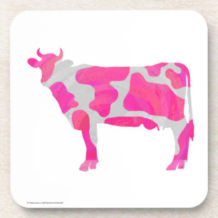 Cow Hot Pink and White Silhouette Coaster
