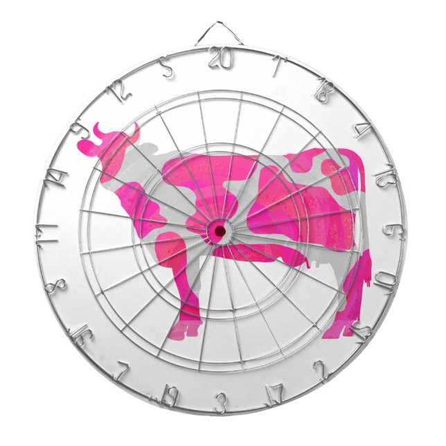 Cow Hot Pink and White Silhouette Dartboard (Front)