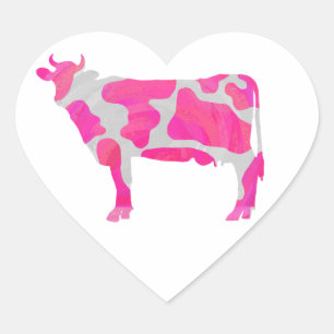 Cow Hot Pink and White Silhouette Heart Sticker