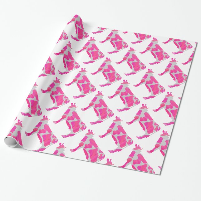 Cow Hot Pink and White Silhouette Wrapping Paper (Unrolled)