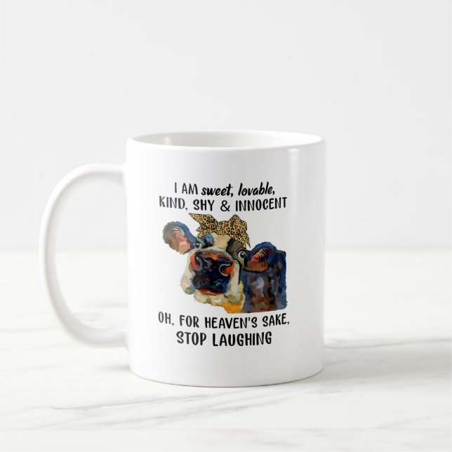 Cow I Am Sweet Loveable Kind Shy And Innocent Coffee Mug (Left)
