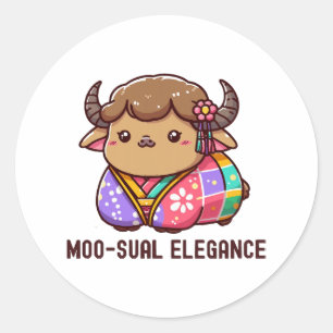 Cow in Elegance in Highland Classic Round Sticker
