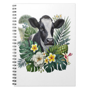 Cow in Floral Jungle Png, Tropical Cow Notebook