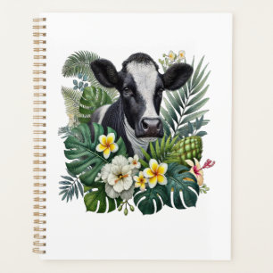 Cow in Floral Jungle Png, Tropical Cow Planner