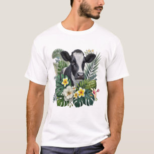 Cow in Floral Jungle Png, Tropical Cow T-Shirt