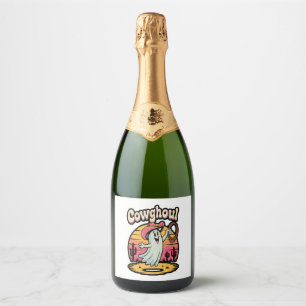 Cow in Floral Jungle , Tropical Cow Sparkling Wine Label