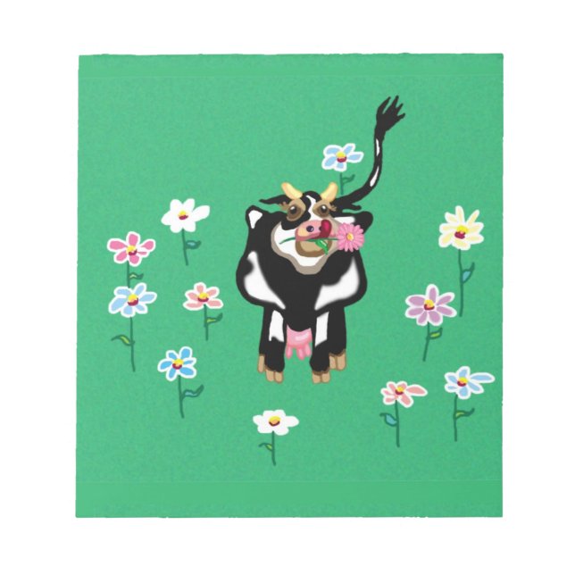 Cow in green pastures with flowers notepad (Front)