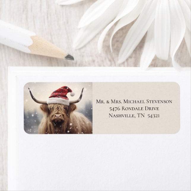 Cow in Santa Hat Christmas Return Address Label (Insitu)