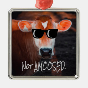 Cow in Sunglasses Not aMOOsed Cute Funny Metal Ornament