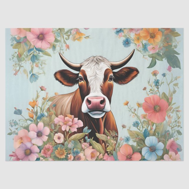 Cow in the Flower Garden Tissue Paper (Front)