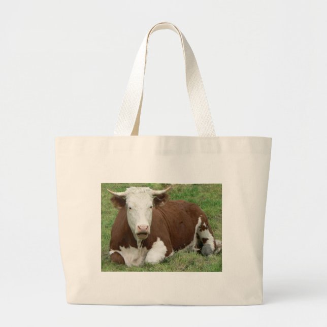 Cow in the Grass Tote Bag (Front)