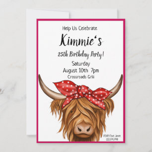 Cow Invitation, Highland Cow Birthday Invitation
