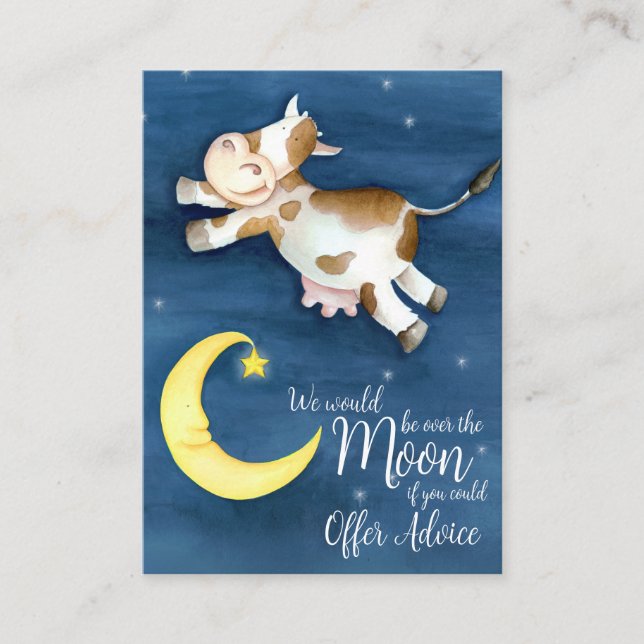 Cow jumped over the moon art baby shower advice enclosure card (Front)