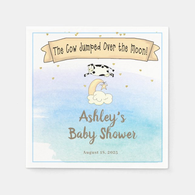 Cow Jumped Over The Moon Blue Baby Shower      Napkin (Front)