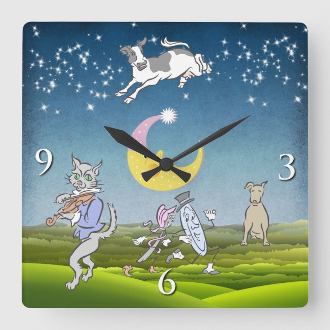 Cow Jumped Over The Moon Wall Clock (Pink) (Front)