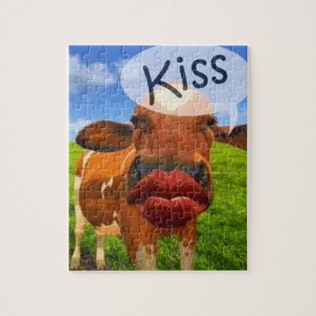 Cow kiss! Cute and entertaining! Jigsaw Puzzle (Vertical)