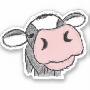 cow kiss hand drawn black white grey farm animal