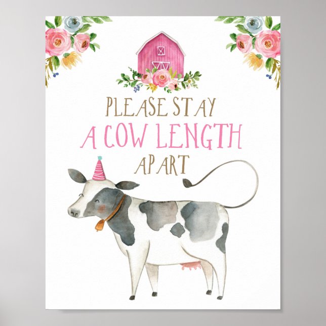 Cow Length Apart Farm Animals Barnyard Birthday Po Poster (Front)