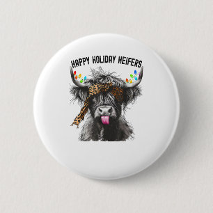 Cow Leopard Print - Happy Holiday Heifers  6 Cm Round Badge