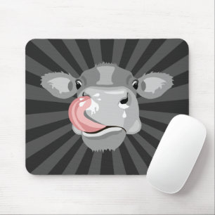 Cow licking nose mouse pad