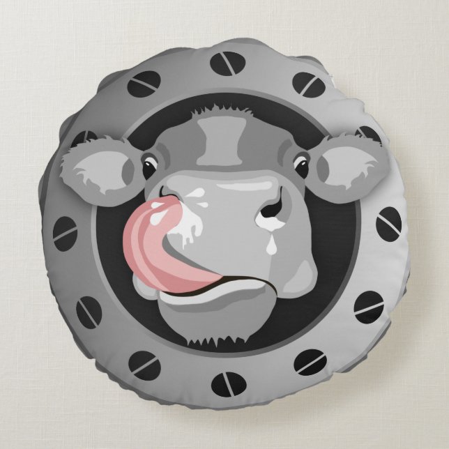 cow licking nose round cushion (Back)