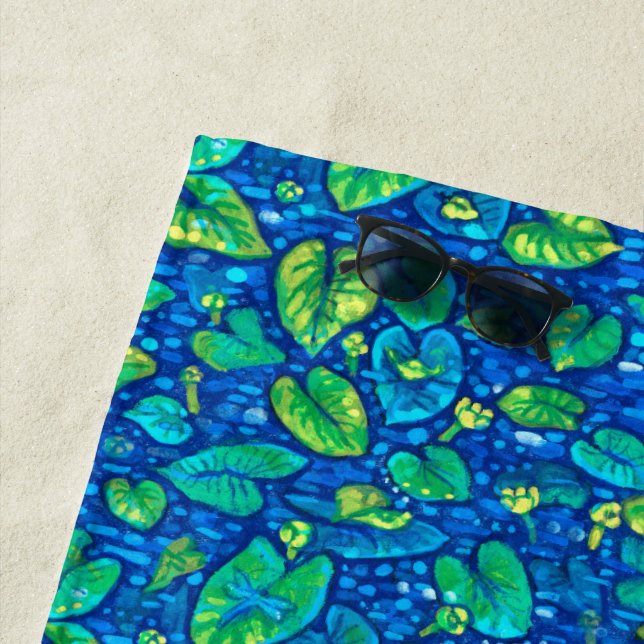 Cow Lilies, Spatterdock Summer Pond Floral Pattern Beach Towel (In Situ)