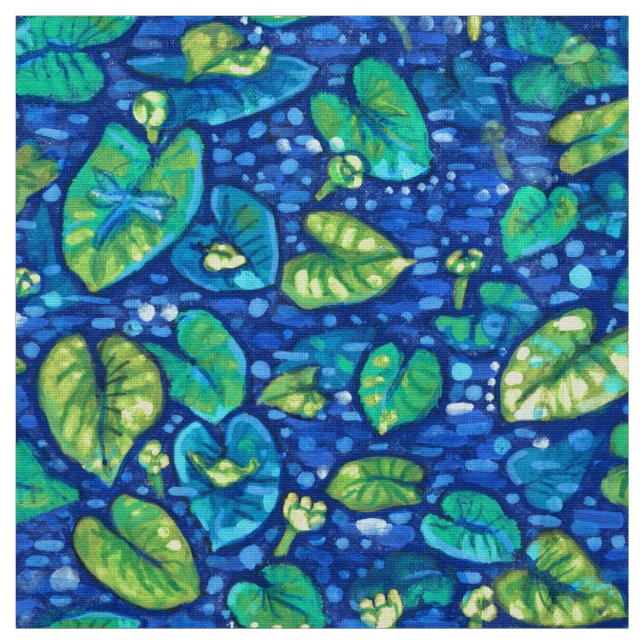 Cow Lilies, Spatterdock Summer Pond Floral Pattern Fabric (Swatch)